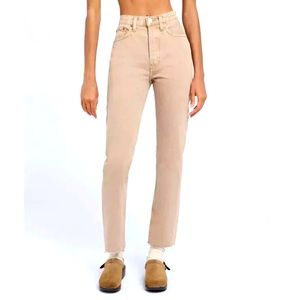 RE/DONE 70s Stove Pipe High Rise Straight Leg Jeans Washed Khaki Cropped